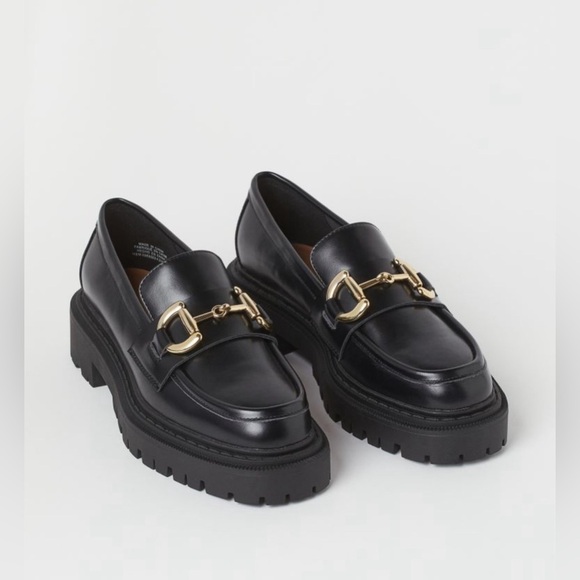 H&M Shoes - H&M Chunky Black Vegan Leather Loafer Gold Horse Bit Detail EU 38M US 7.5 NWOT